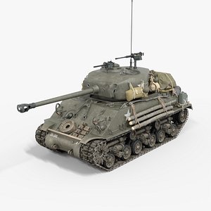 3D WW2 American Tank M4 Sherman Low-poly 3D model