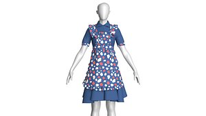 Girls Printed Midi Dress V3 3D model