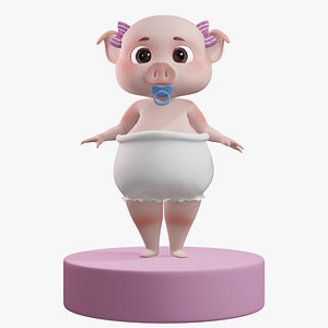 Pig Girl with Bowtie 3D Model 3D model
