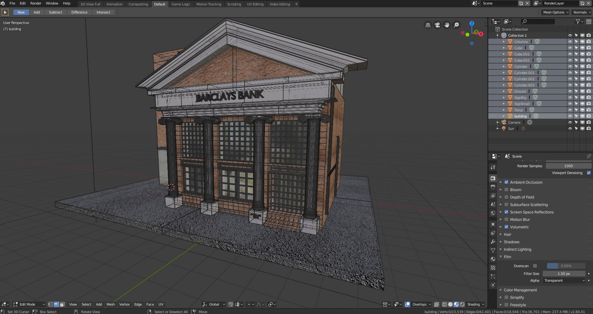 3d Model Building Bank Architecture