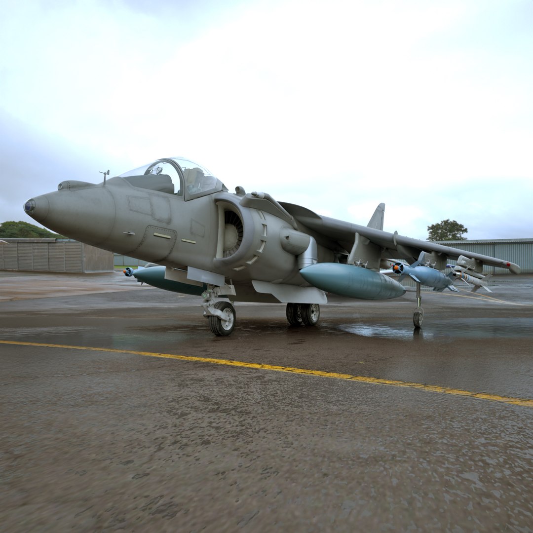 VTOL Ground-Attack Jet Aircraft Gray 3D model preview