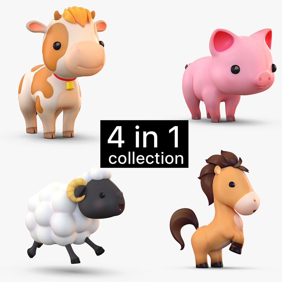 3D cartoon farm animals pack https://p.turbosquid.com/ts-thumb/bY/0SN77A/wfDKQLqL/farmanimalspacksignature/jpg/1541108685/1920x1080/fit_q87/ce44a7821b7eb87581bc49ddbdcc53291c610e43/farmanimalspacksignature.jpg