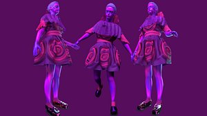 Pink Shiny Spheres Pleated Set Female Top Skirt
