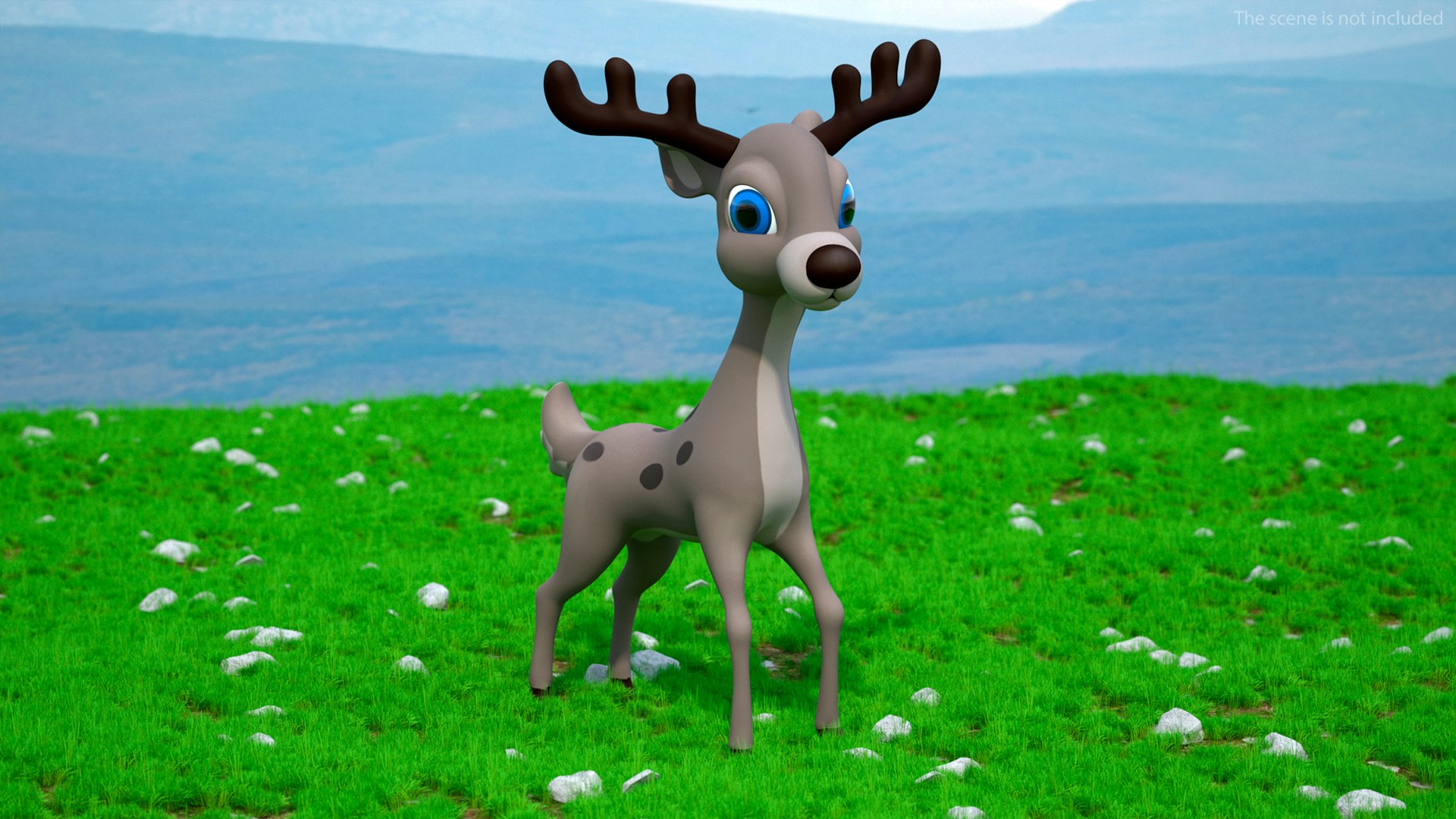 Grey Cartoon Deer Rigged for Maya 3D model preview