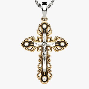 Enamel Gold Cross with Crucifix 3D