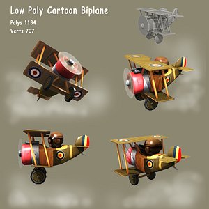 3d ww1 cartoon biplane model