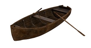 3D old wooden rowing boat