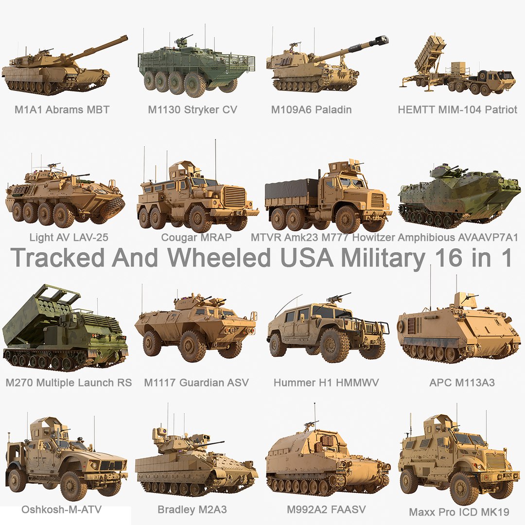 3D military army 16 1 model https://p.turbosquid.com/ts-thumb/bY/jzd9pr/BU/trackedandwheeledusmilitary16in1usanew_second/jpg/1619855965/1920x1080/fit_q87/256c91614d99b0bc96c68f6aef5fa3351132ed83/trackedandwheeledusmilitary16in1usanew_second.jpg
