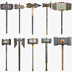 10 Battle Hammers Collection All PBR Unity UE Textures