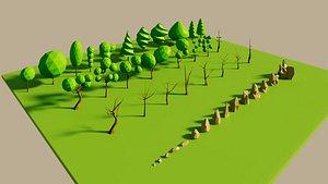 3D model Low Poly Tree and Rock Pack