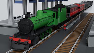 Vintage Steam Train Engine Station with Interior model