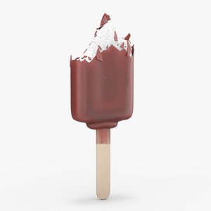 Half of Vanilla Ice Cream Bar Dipped in Melted Chocolate
