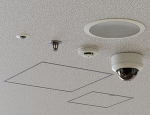 3D Low Poly Ceiling Access Hole Speaker Camera Fire Alarm Sprinkler