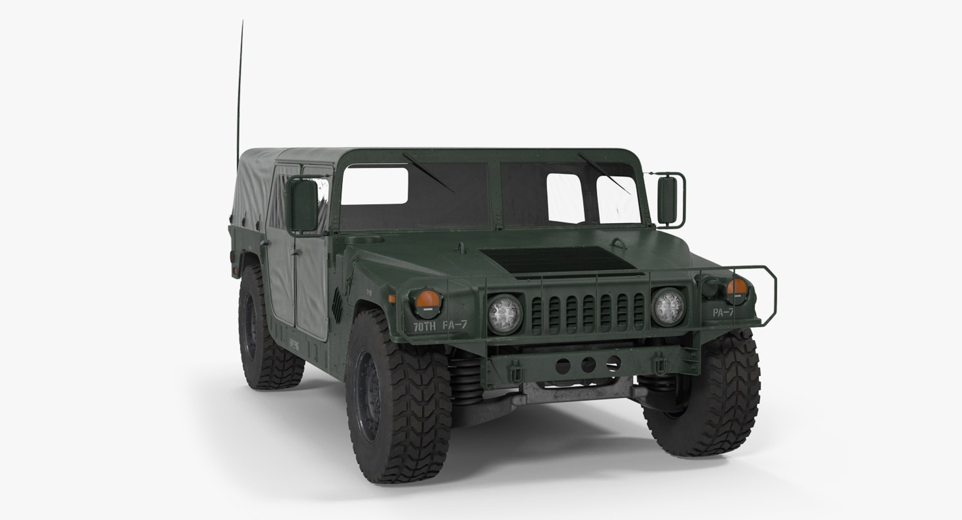 Soft top Military Car HMMWV m1035 Green 3D model preview