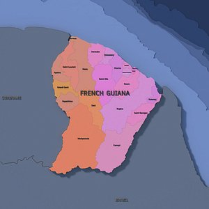 French Guiana Admin 2 3D Map - Mercator