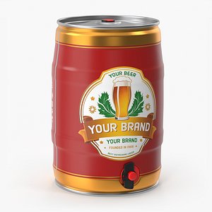 Beer Keg with Tap and Label Mockup 3D model