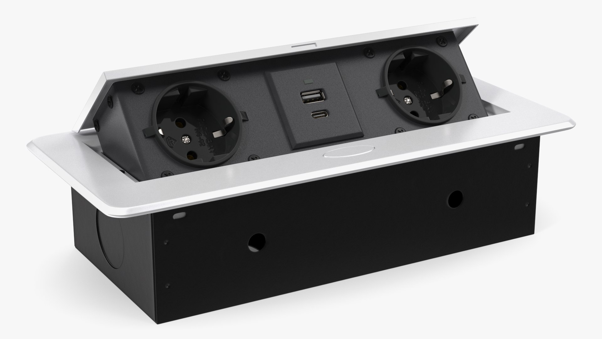 Desktop Power Strip 2 EU Plugs USB Grey 3D model preview