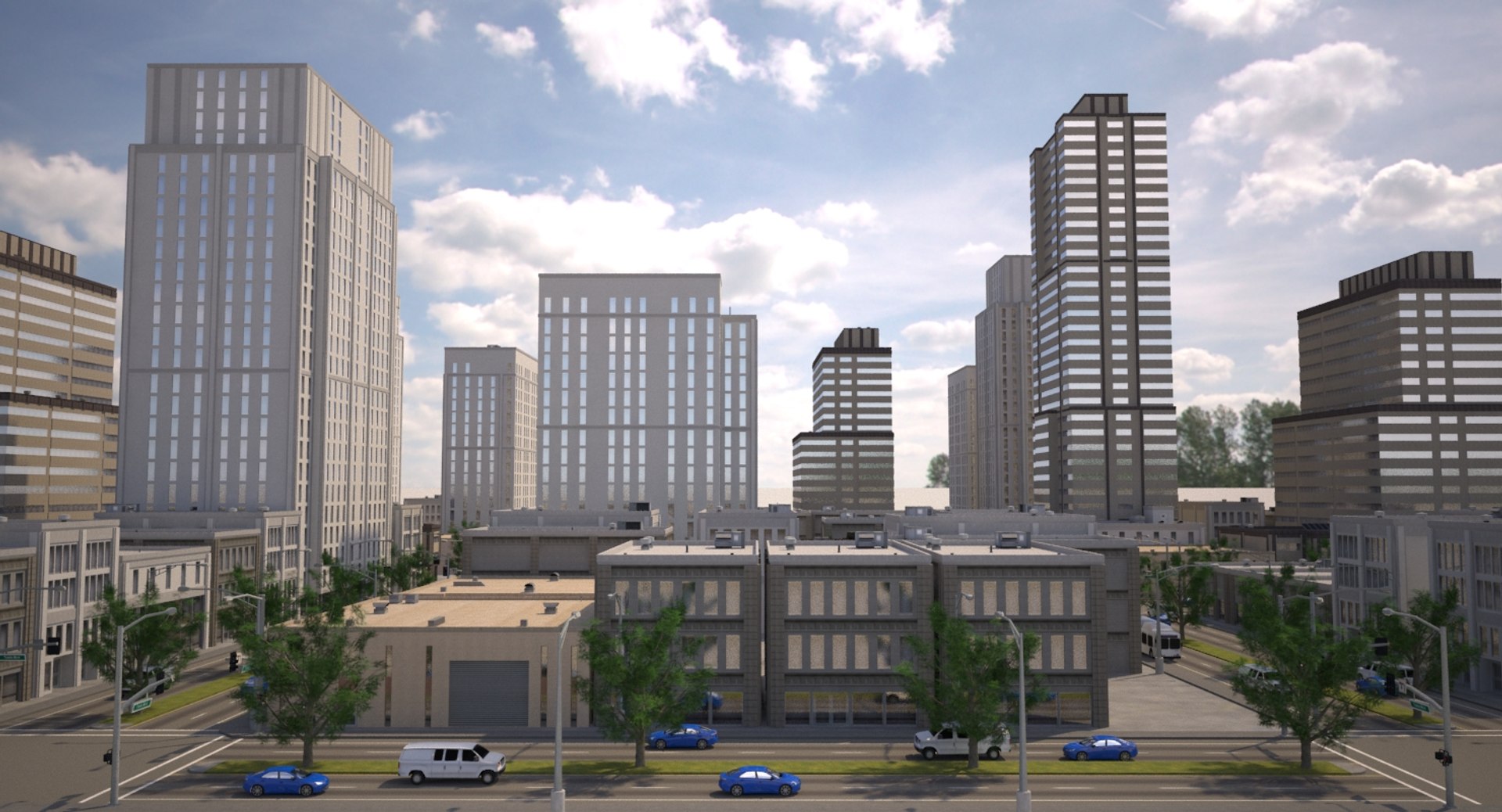 3d Cityscape Scene Highrise Model