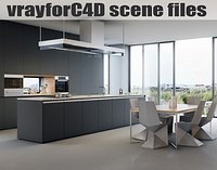 VRayforC4D Scene files - Modern Minimalist Kitchen Scene