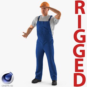 construction worker rigged works 3D model