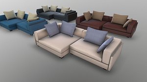 Sectional Fabric Sofa Cushion Couch Modern Low-poly PBR