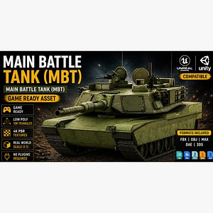 Main Battle Tank MBT Low Poly Military Vehicle Game Ready Asset 3D model