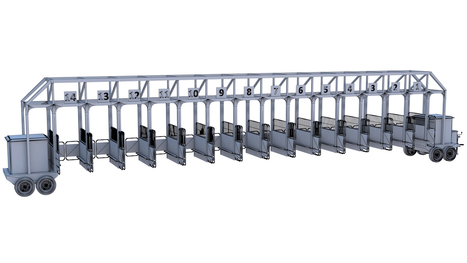 Starting Gates Collection 3D model https://p.turbosquid.com/ts-thumb/bc/xR31w8/lT/horseracingstartinggates18/jpg/1714260897/1920x1080/fit_q87/cf492b3b8e7329a69b55bbaa67df17a6789b3ce7/horseracingstartinggates18.jpg
