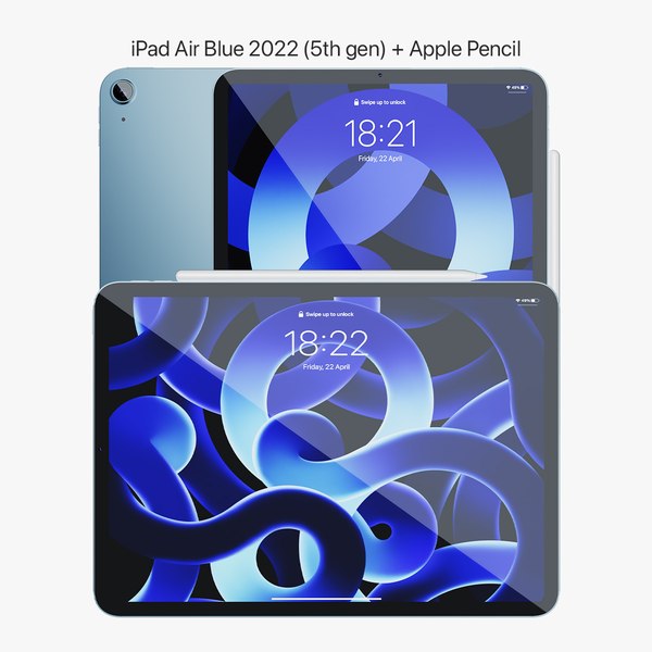 3D модель iPad Air 2022, синий, с Apple Pencil - TurboSquid 1913677