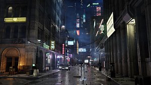 ULTRA Detailled Cyberpunk City Street Scene - Huge Map - Blender Textured - Retro Sci-Fi