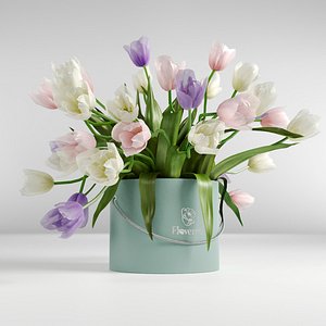 3D Bouquet of tulips in a cylinder
