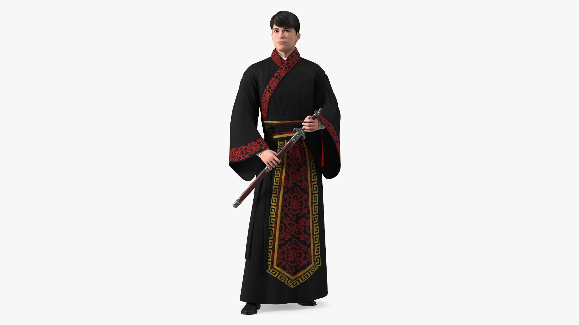 Traditional Style Chinese Man Standing 3D model preview