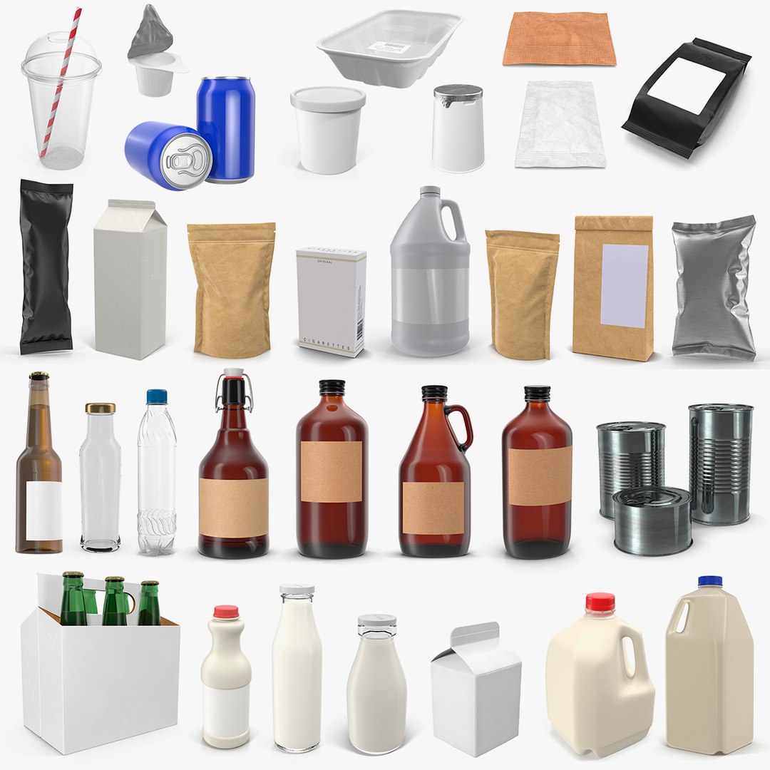 Food Packages and Bottles Collection 3 3D model preview