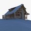log house snow mountains