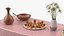 Rustic Picnic Table with Food and Pottery Served