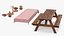 Rustic Picnic Table with Food and Pottery Served
