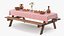 Rustic Picnic Table with Food and Pottery Served