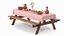 Rustic Picnic Table with Food and Pottery Served