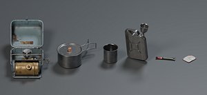 3D Vintage Camping Stove and Cook Set - 6 Props - Blender Cycles