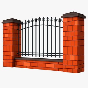 3D Cartoon Brick Fence model