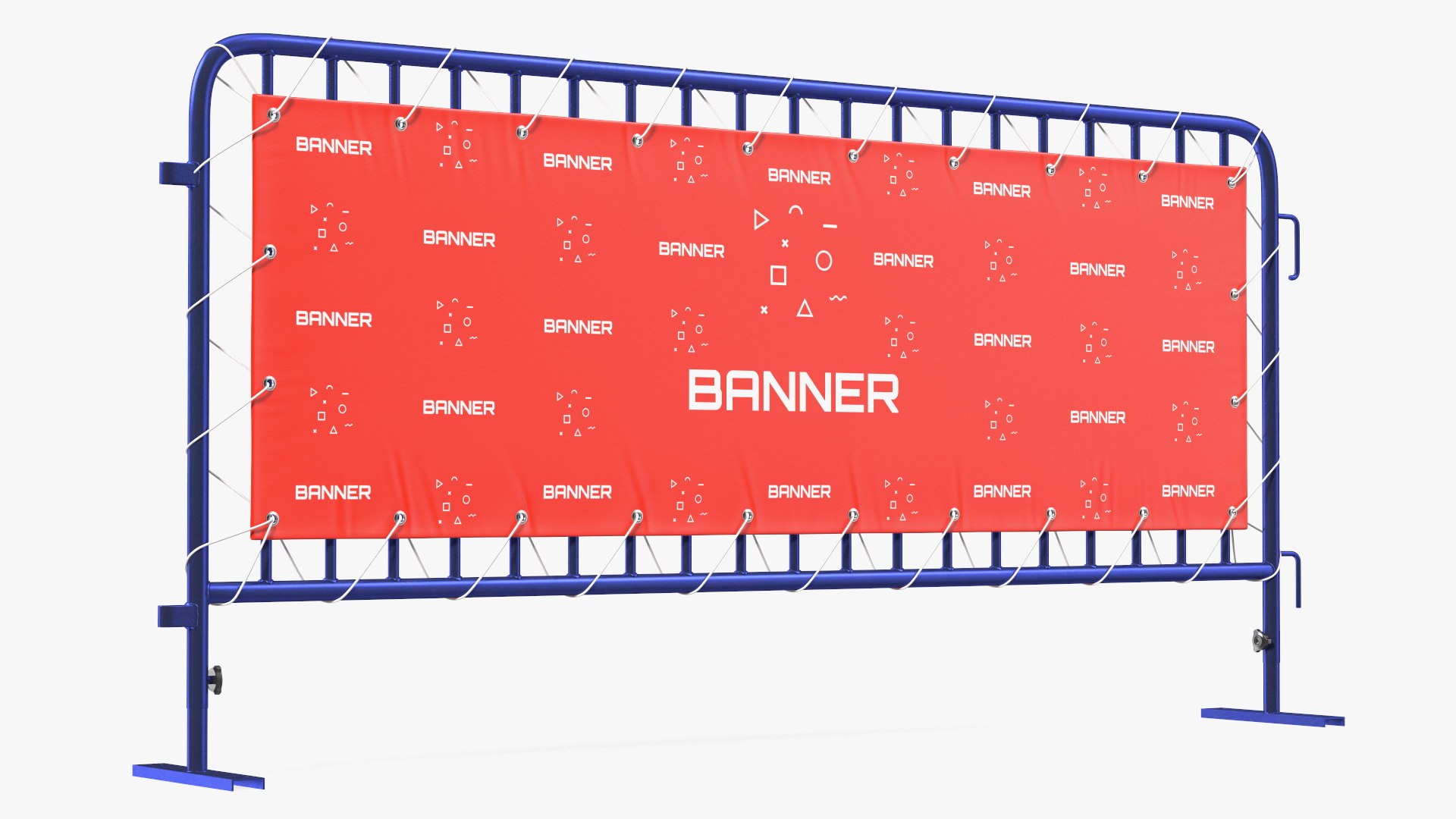 Modular Crowd Control Barrier Blue with Stretch Banner 3D model preview
