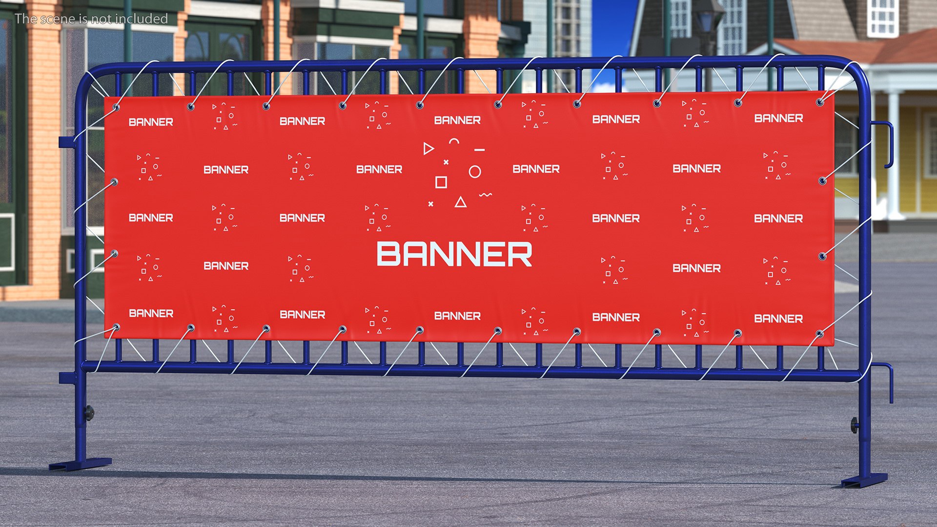 3D Modular Crowd Control Barrier Blue With Stretch Banner - TurboSquid ...
