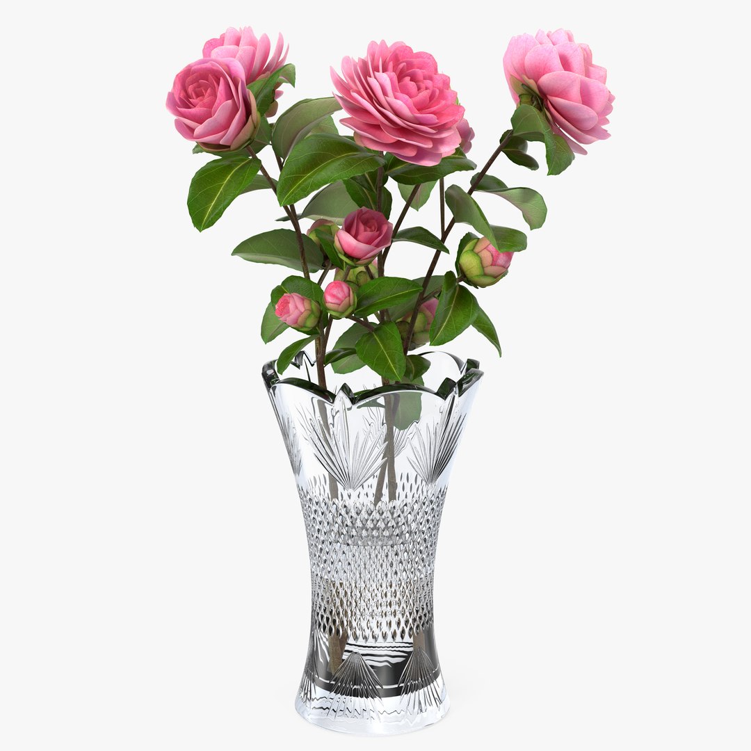 Camellia Bouquet Pink in Vase 3D Model 3D model preview