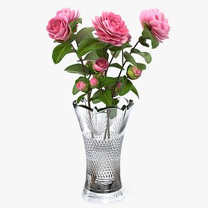 Camellia Bouquet Pink in Vase 3D Model