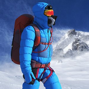 Fully Equipped High Altitude Climber Blue Rigged for Maya