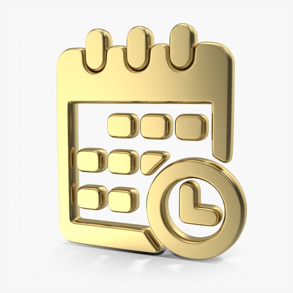 3D model Calendar with Clock Symbol Gold