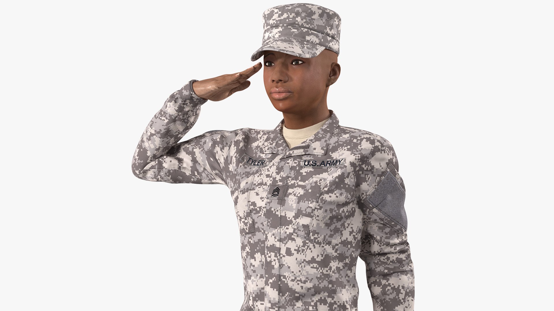 Black Female Soldier ACU Saluting Pose 3D model preview