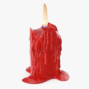 Burned Candle with Melted Wax Red