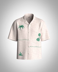 Mens linen resort shirt with graphic