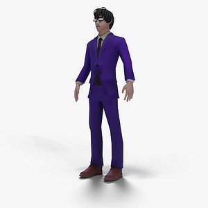 Stylized Businessman in Purple SuitElegant 3D Character with Glasses 3D model