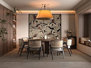 Modern Chinese Style Dining Room Interior Scene 3D Model 3D model